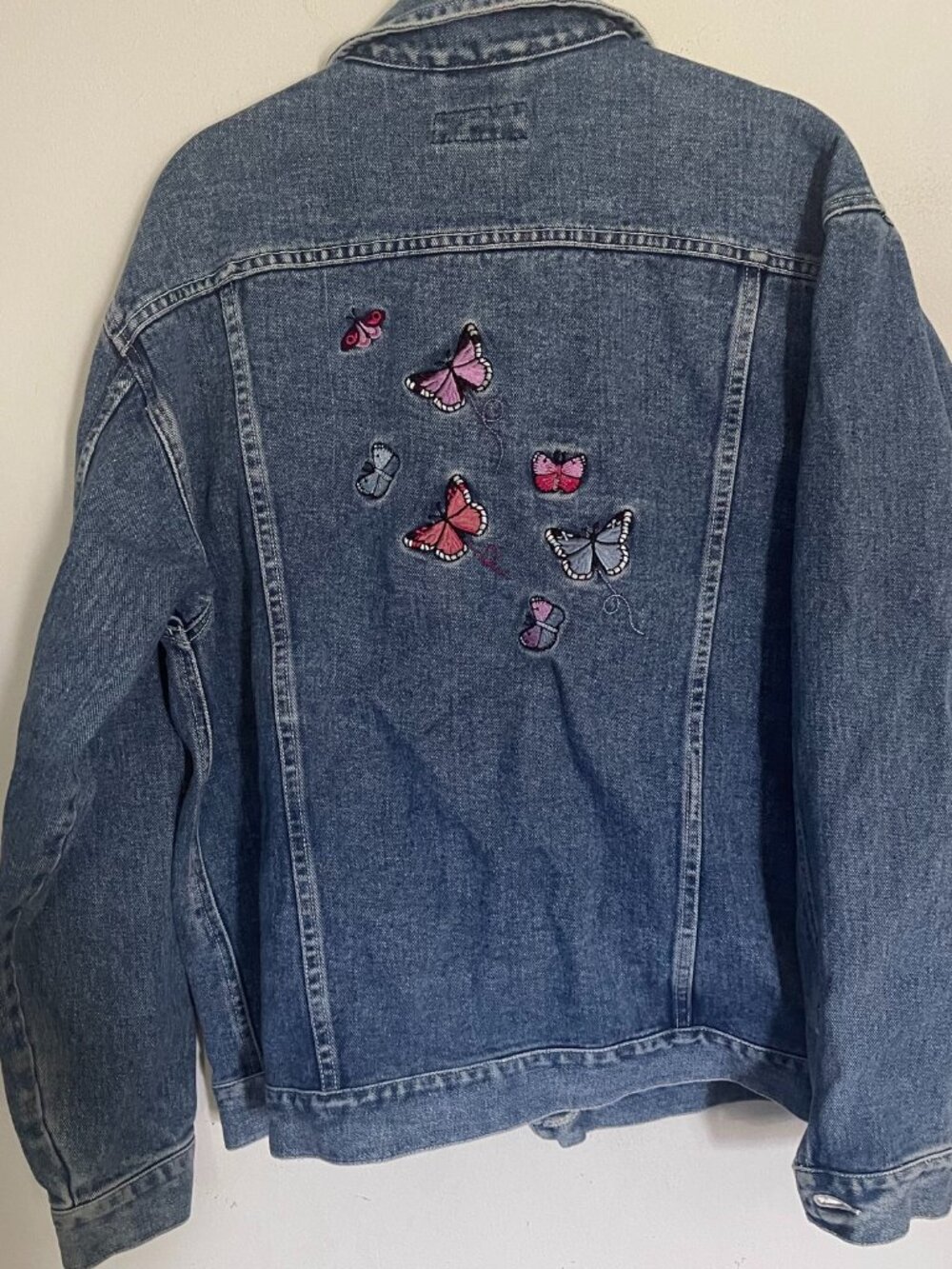 Vintage Y2K Limited Too XXL Blue Denim Jean Jacket Embroidered Butterflies T3